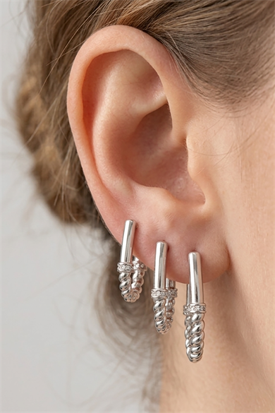 Gümüş Renk Burgu Detaylı 3lü YSX Küpe Set