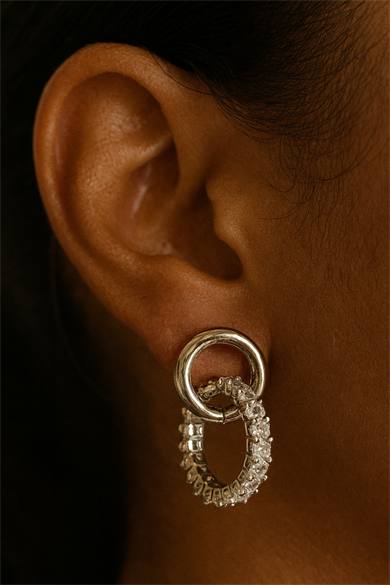 Gümüş Renk Taş Detaylı Küpe (Çift)