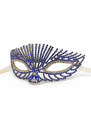 Altın Renk Mavi Taş Detaylı Tasarım Parti Maskesi