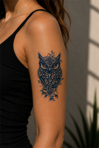 Baykuş Sonradan Kararan Yarı Kalıcı Geçici Dövme Tattoo