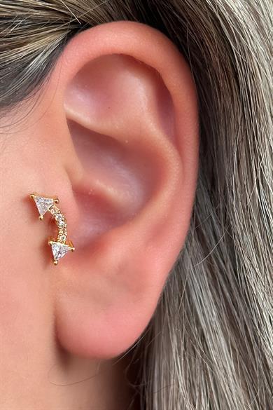 Gümüş Renk Taş Detaylı Çelik Tragus/Kıkırdak Küpe/Piercing (Tek)