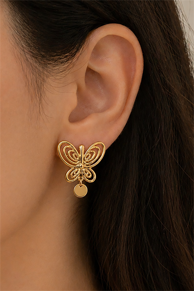 Altın Renk Kelebek Figürlü Füsun Küpesi (Çift)