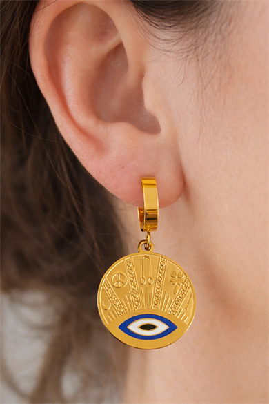 Altın Renk Kalp Detaylı Çelik Küpe (Çift)