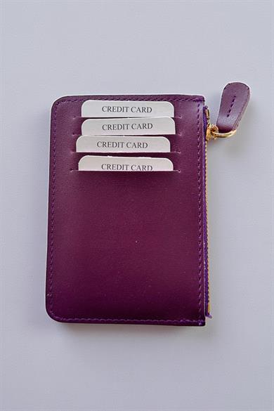 Mor Renk Deri Kadın Cüzdan/ Kartlık