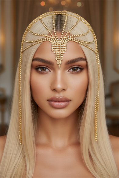 Altın Renk Taş Detaylı Saç Aksesuarı/Kına Aksesuarı