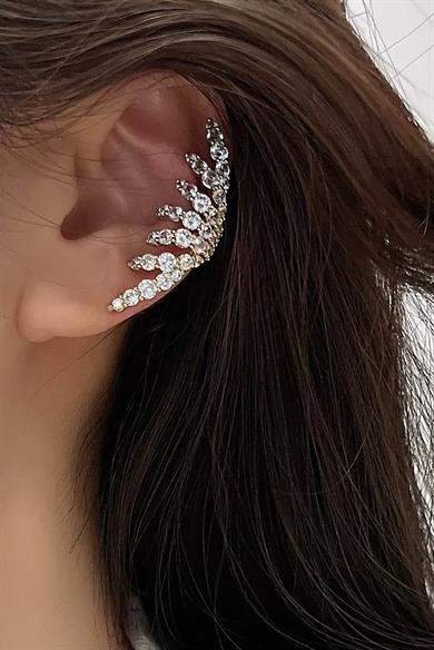 Altın Renk Taş Detaylı 14K Altın Kaplama TX Ear Cuff (Tek) 
