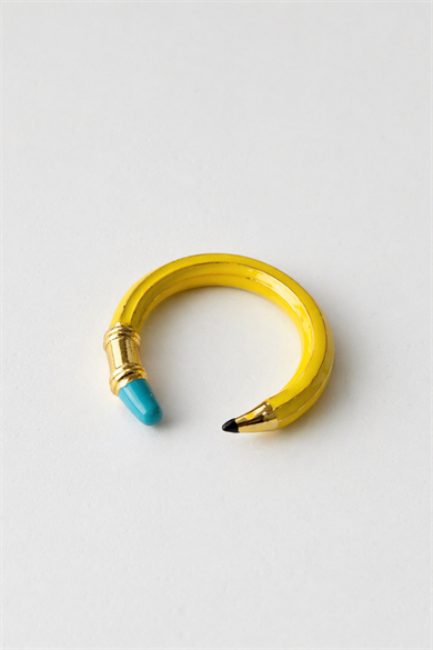 Altın Ve Sarı Renk Kalem Figürlü Ayarlanabilir Yüzük