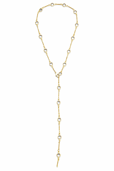 Altın Renk Taş Detaylı Çelik Y Kolye