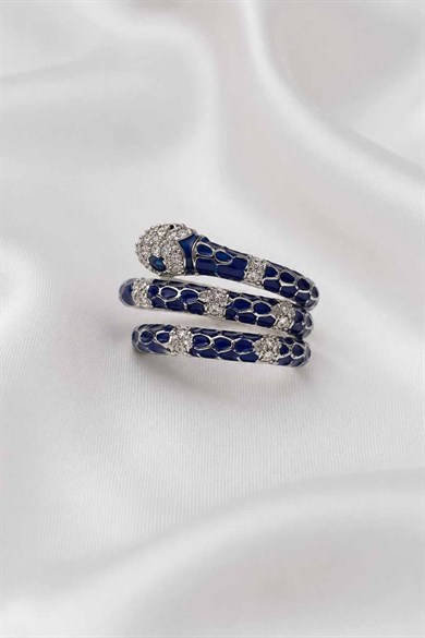 Gümüş Renk Yılan Figürlü Taş Detaylı TX Ear Cuff (Tek)
