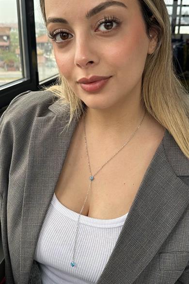 Gümüş Renk Taş Detaylı 14K Altın Kaplama VİP Y Kolye