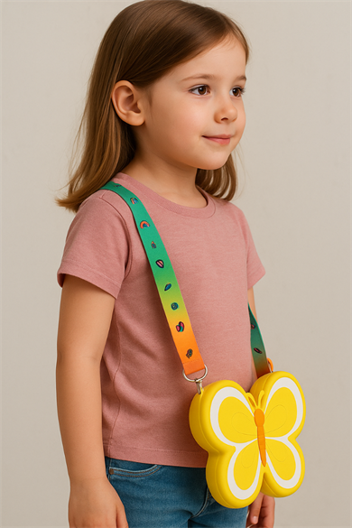 Sarı Renk Kelebek Figürlü Pop-it Çocuk Çanta