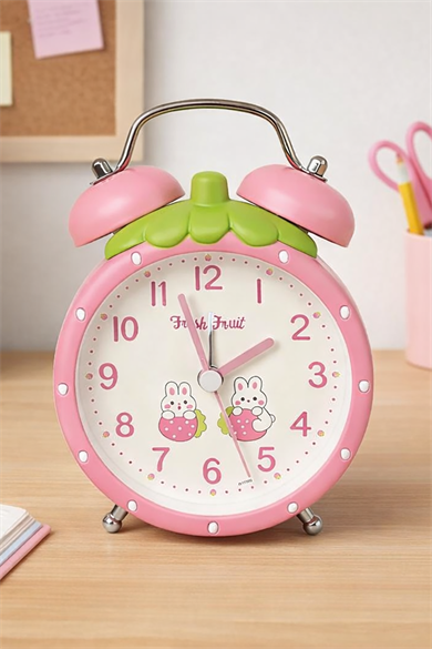 Açık Pembe Renk Mini Dekoratif Işıklı Alarmlı Yuvarlak Masa Saati