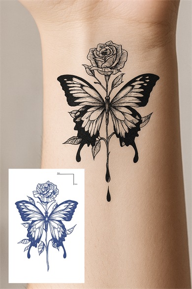 Kelebek Figürlü 12 Saat Sonra Kararan Geçici Mini Dövme Tattoo