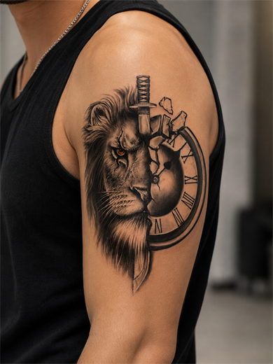 Saat ve Aslan Geçici Dövme Tattoo