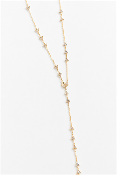 Altın Renk Taş Detaylı Çelik Y Kolye