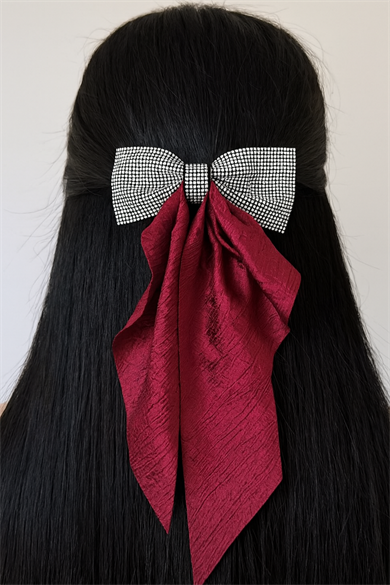 Bordo Renk Taş Detaylı Kurdele Otomat Toka