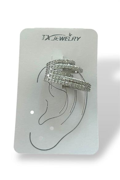 Gümüş Renk Taş Detaylı 14K Altın Kaplama TX Ear Cuff (Tek)