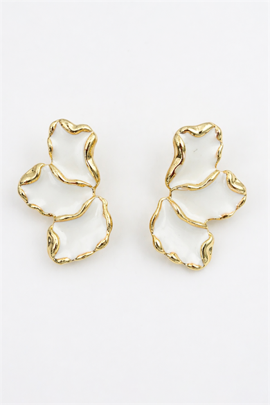 Altın Ve Beyaz Renk Küpe (Çift)