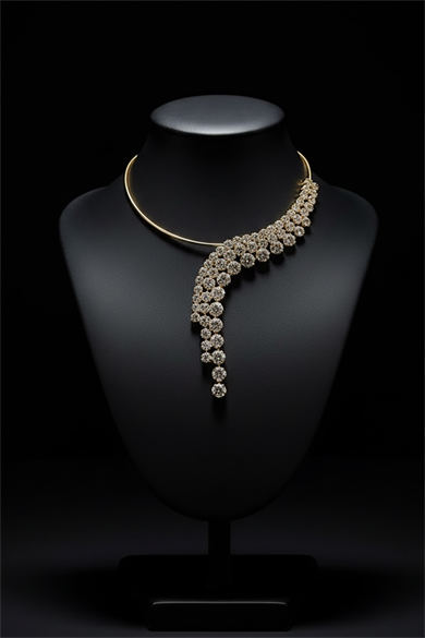 Altın Renk Taş Detaylı Tasarım Abiye Kolye