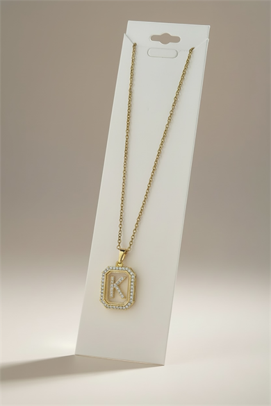 Altın Renk K Harf Taş Detaylı Çelik Kolye