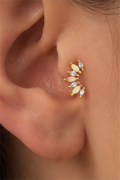 Altın Renk Taşlı Cerrahi Çelik Tragus/Kıkırdak Küpe/Piercing (Tek)