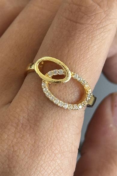 Altın Renk Taş Detaylı Ayarlanabilir Yüzük