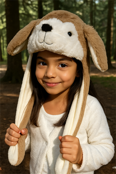 Kahverengi Köpek Figürlü Işıklı Kulakları Oynayan Peluş Şapka