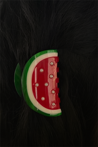 Karışık Renk Karpuz Figürlü İnci Detaylı Kemik Mandal Toka