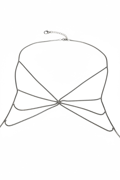 Gümüş Renk Taş Detaylı Tasarım Vücut Aksesuar