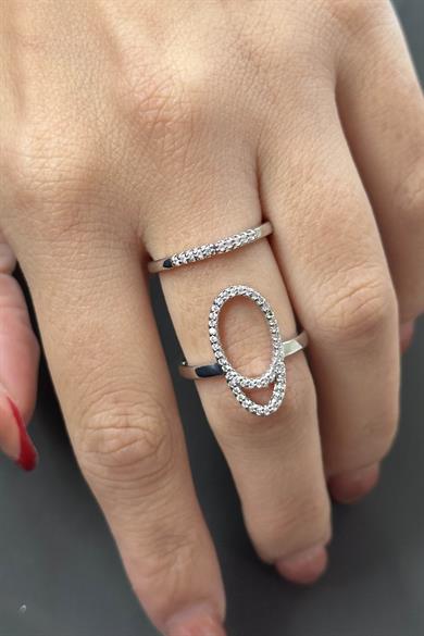 Gümüş Renk Taş Detaylı Ayarlanabilir Çelik Yüzük