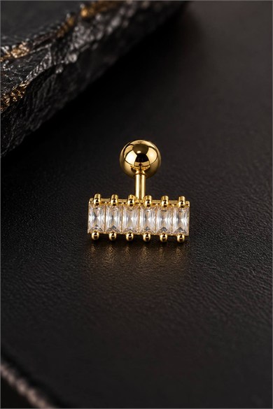 Altın Renk  Taşlı Cerrahi Çelik Tragus/Kıkırdak Küpe/Piercing (Tek)