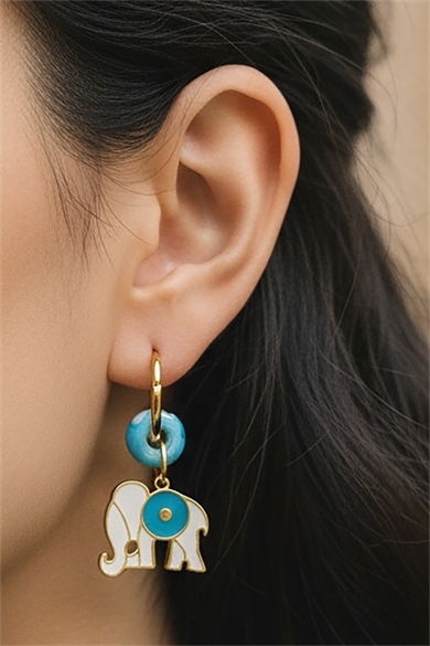 Altın Renk Fil Figürlü Çelik Küpe (Çift)  