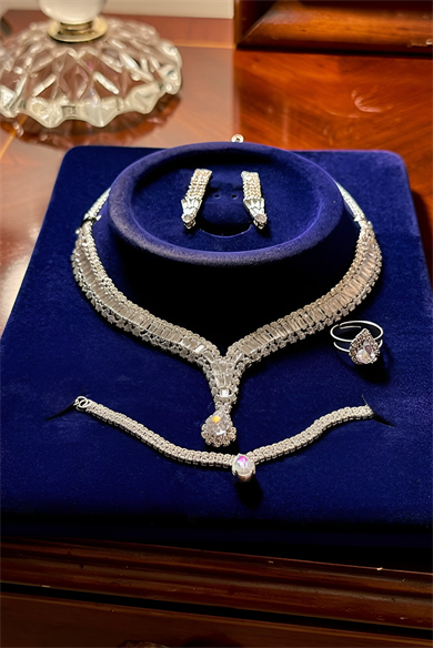 Gümüş Renk Taş Detaylı 4lü Abiye Set