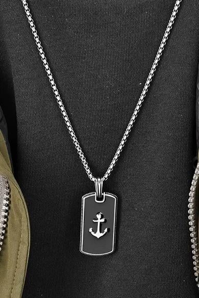 Gümüş Renk Çapa Figürlü Erkek Zincir Çelik Kolye (60cm)