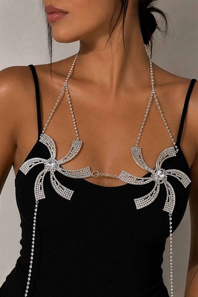 Gümüş Renk Taş Detaylı Bikini Üstü /Bralet /Vücut Aksesuarı