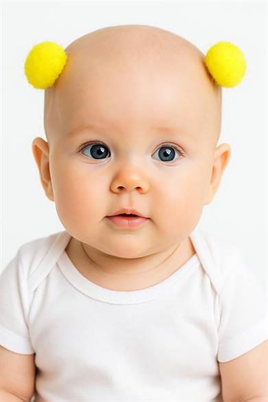 2li Sarı Renk Ponponlu Saçsız Bebek Tokası