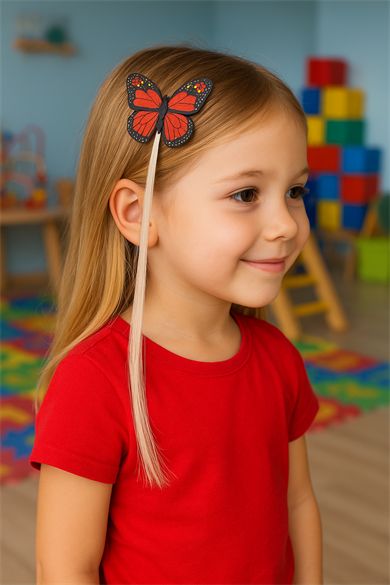 Kırmızı Renk Kelebek Figürlü Işıklı Yan Toka