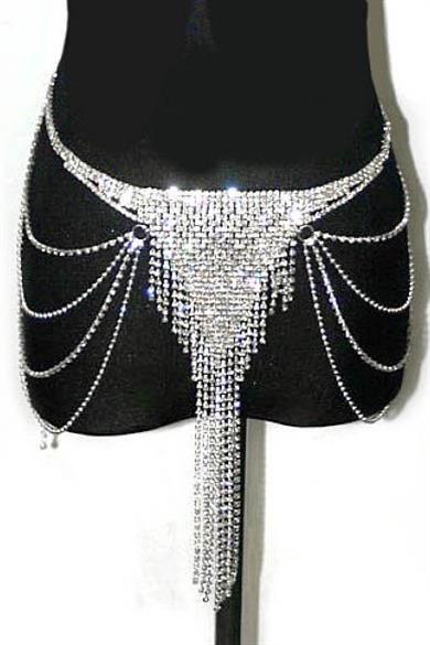 Gümüş Renk Taşlı Bel Zinciri 