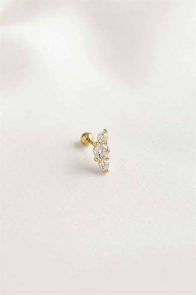 Altın Renk Taşlı Cerrahi Çelik Tragus/Kıkırdak Küpe/Piercing (Tek)