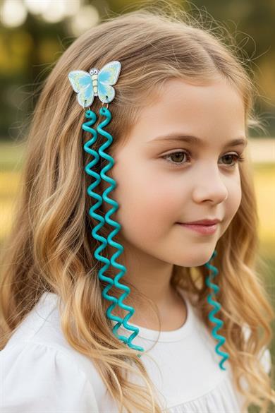 2li Koyu Yeşil Renk Kelebek Figürlü Çocuk Yan Toka