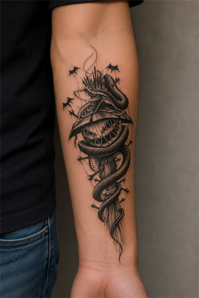 Korkuluk ve Yılan Geçici Dövme Tattoo