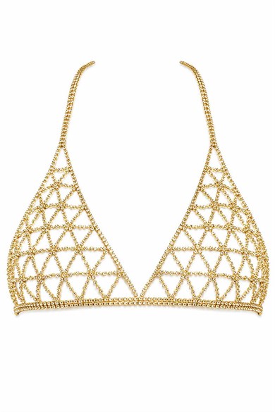 Altın Renk Taş Detaylı Bikini Üstü /Bralet /Vücut Aksesuarı