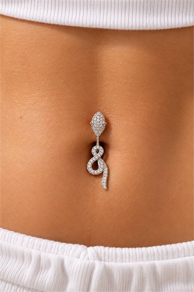 Gümüş Renk Yılan Figürlü Cerrahi Çelik Göbek Piercing
