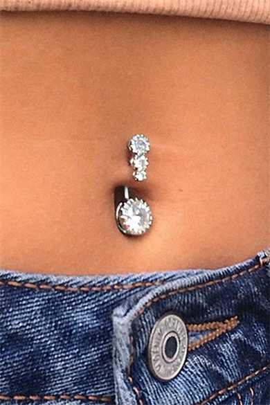 Gümüş Renk Taşlı Cerrahi Çelik Göbek Piercing