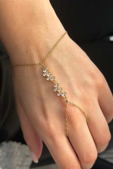 Altın Renk Taş Detaylı Çelik Şahmeran