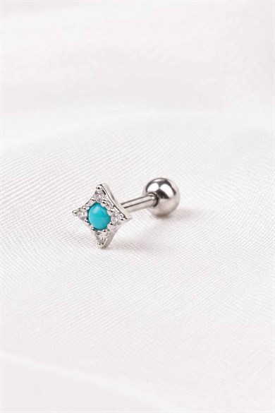 Gümüş Renk Mavi Taşlı Cerrahi Çelik Tragus/Kıkırdak Küpe/Piercing (Tek)