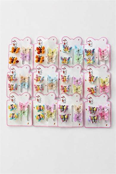 Karışık Renk Kelebek Figürlü Lastik Toka Ve Mandal Set