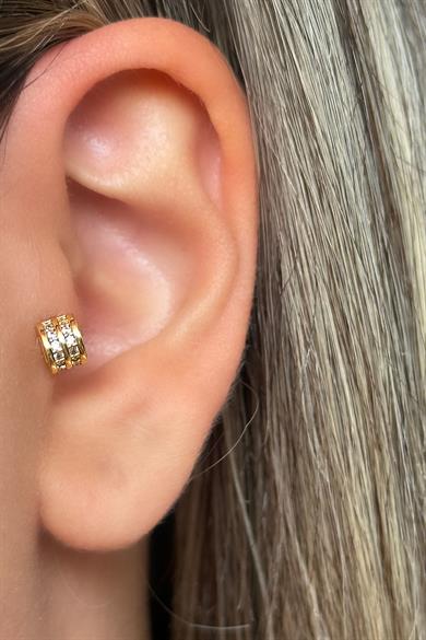 Altın Renk Taş Detaylı Çelik Tragus/Kıkırdak Küpe/Piercing (Tek)