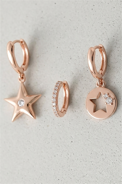 Rose Gold Renk Yıldız Figürlü 3lü YSX Küpe Set