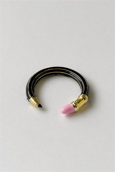 Altın Ve Siyah Renk Kalem Figürlü Ayarlanabilir Yüzük